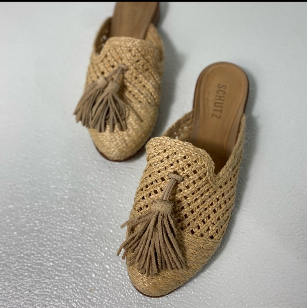 SCHUTZ Woven Straw Mules